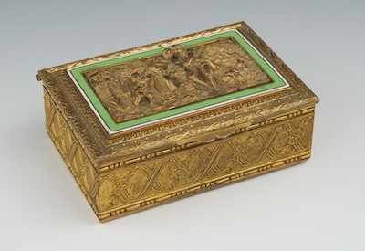 Appraisal: A French Bronze and Enamel Cigarette Box Rectangular box with