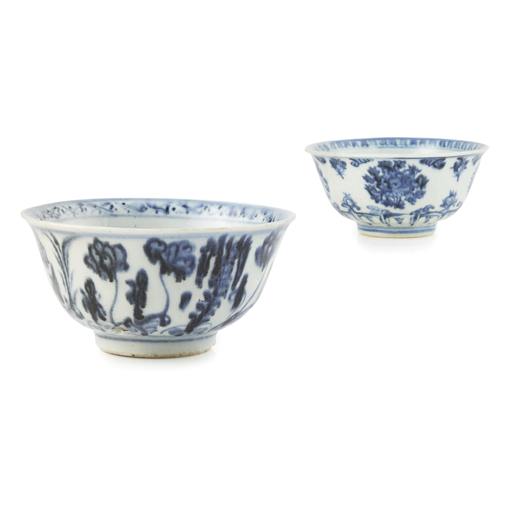 Appraisal: TWO BLUE AND WHITE BOWLS POSSIBLY MING DYNASTY the first