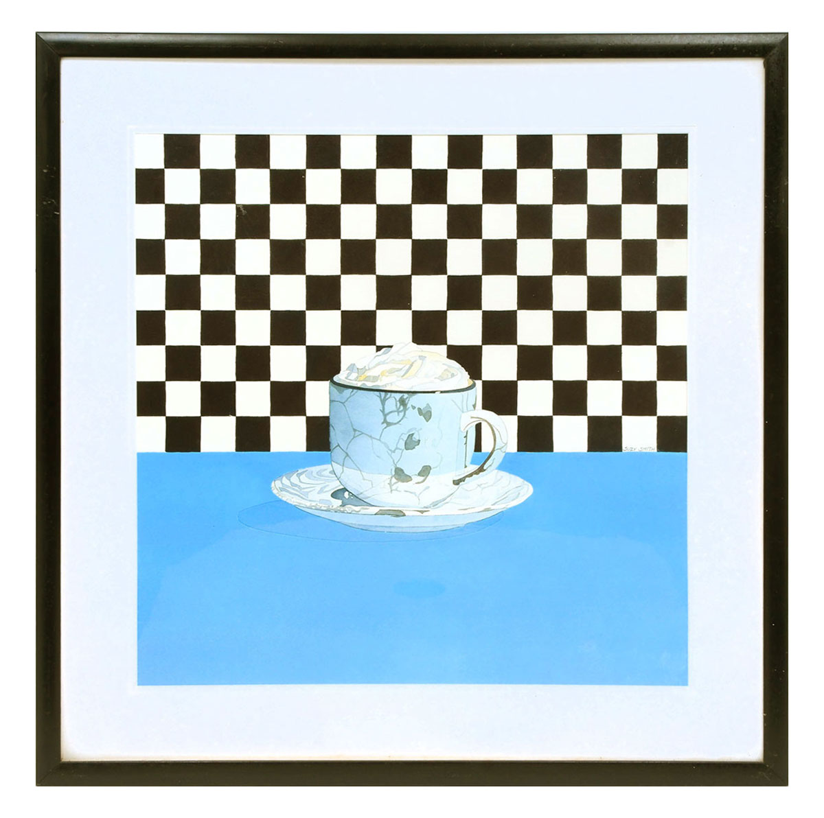 Appraisal: SMITH Suzy American Teacup on Blue Tabletop with Checkered Background