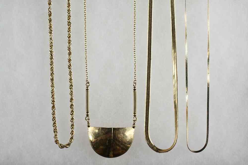 Appraisal: NECKLACES - Vintage K yellow gold necklaces include a ''