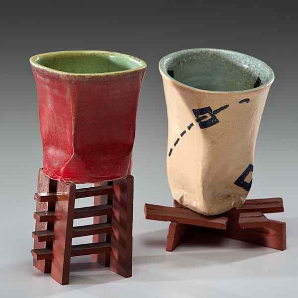 Appraisal: Nancy Aleo USA Two Untitled Vessels Ceramic cream ht wd