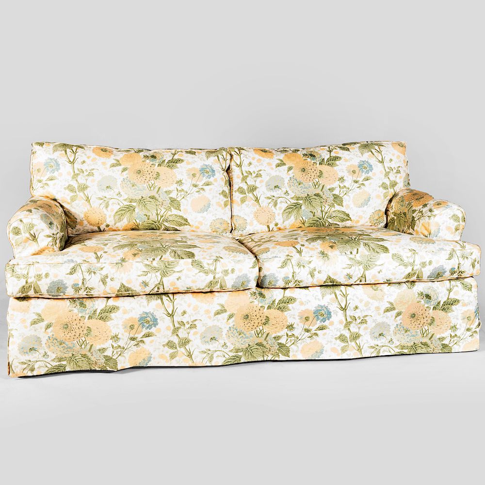 Appraisal: Floral Linen Upholstered Sofa x x in Condition In good