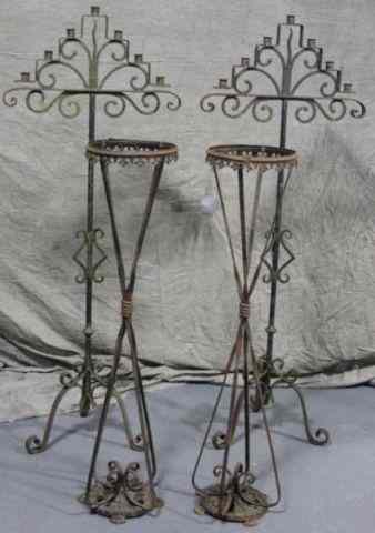 Appraisal: Wrought Iron Lot Including a Pair of Early TripodCandelabras and