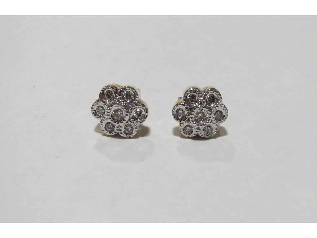 Appraisal: Nine carat gold diamond set daisy head cluster stud earrings