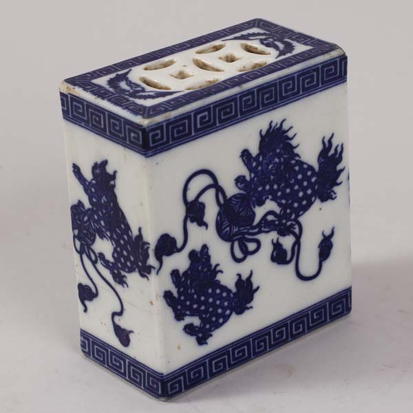 Appraisal: Chinese blue and white porcelain incense brick holder with Foo