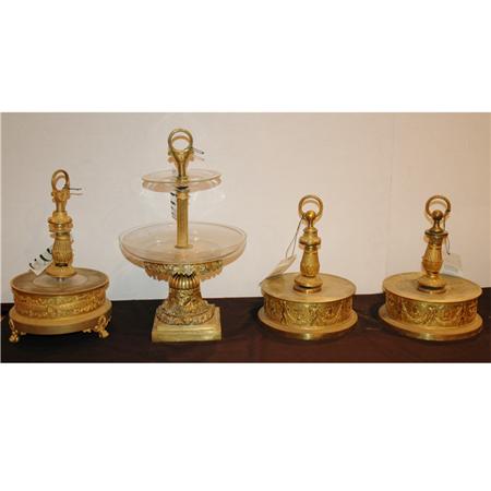 Appraisal: Group of Four Gilt-Bronze and Gilt-Metal and Glass Tazzas Estimate