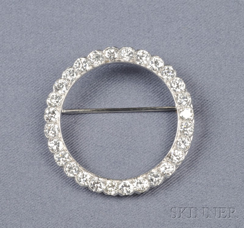 Appraisal: Platinum and Diamond Circle Pin set with twenty-eight full-cut diamonds