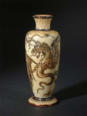 Appraisal: A Martin Brothers stoneware vase incised and painted with ferocious