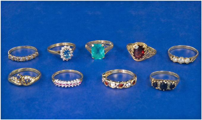 Appraisal: Collection Of Nine ct Gold Dress Rings Set With Diamonds