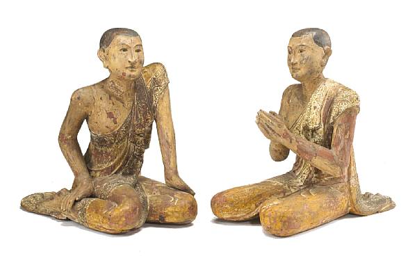 Appraisal: A pair of lacquered wood seated monks Burma Mandalay Period