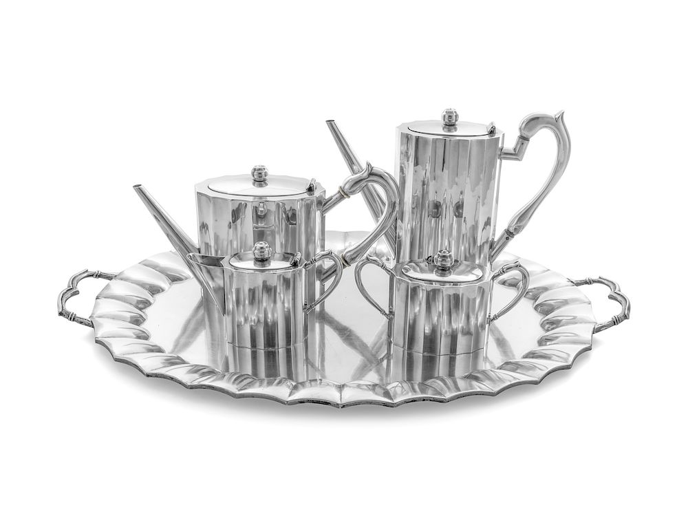 Appraisal: A Mexican Five-Piece Silver Tea Service A Mexican Five-Piece Silver