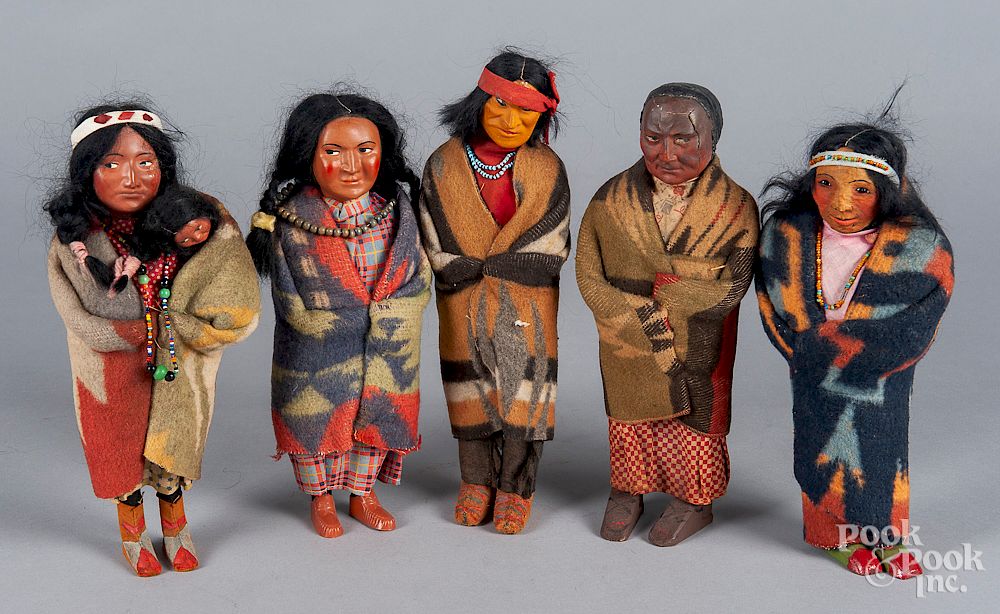 Appraisal: Six Skookum Native American Indian dolls Six Skookum Native American