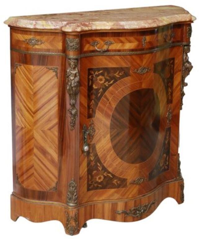 Appraisal: Italian marble-top rosewood hall console cabinet th c figural case