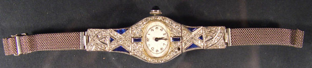 Appraisal: ct white gold lady's Art Deco wristwatch set with sapphires