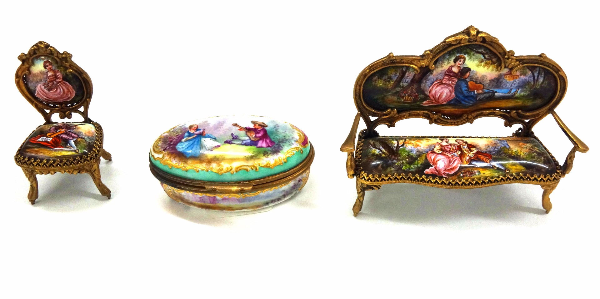 Appraisal: A miniature gilt metal and enamel copy of a Louis