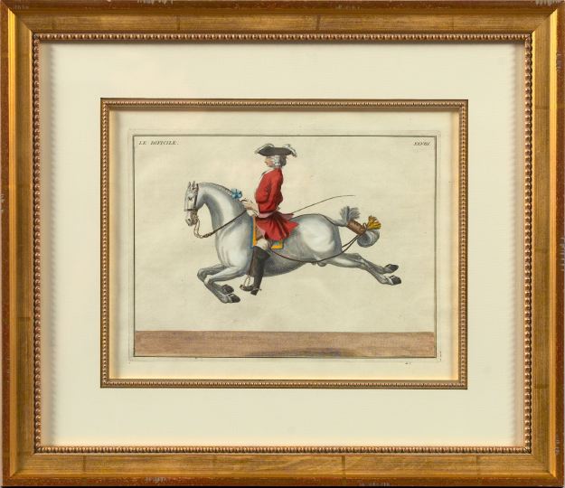 Appraisal: Continental School th Century Equestrian Scenes pair of hand-colored engravings