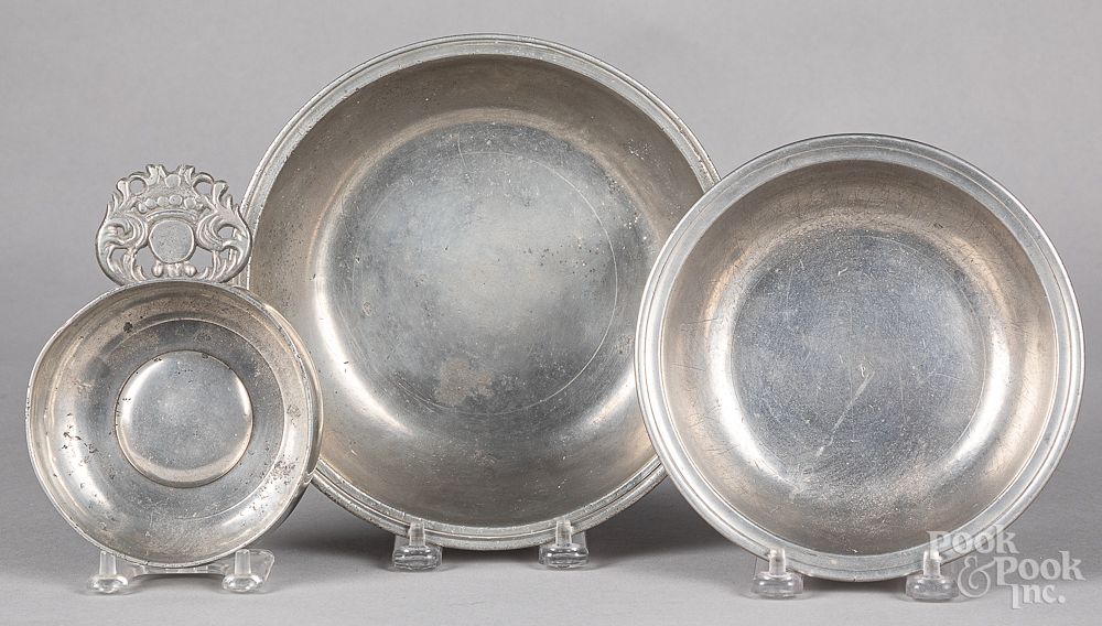 Appraisal: English pewter porringer English pewter porringer by Richard Going together