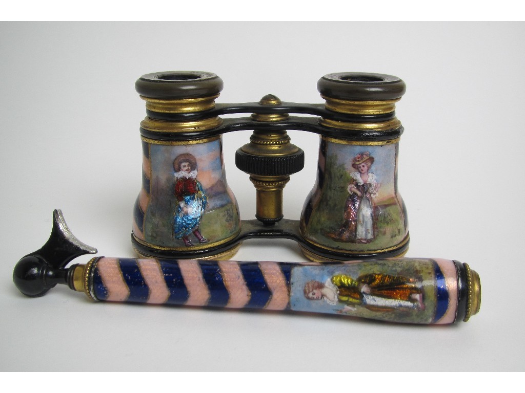 Appraisal: A pair of French enamel opera glasses painted with a