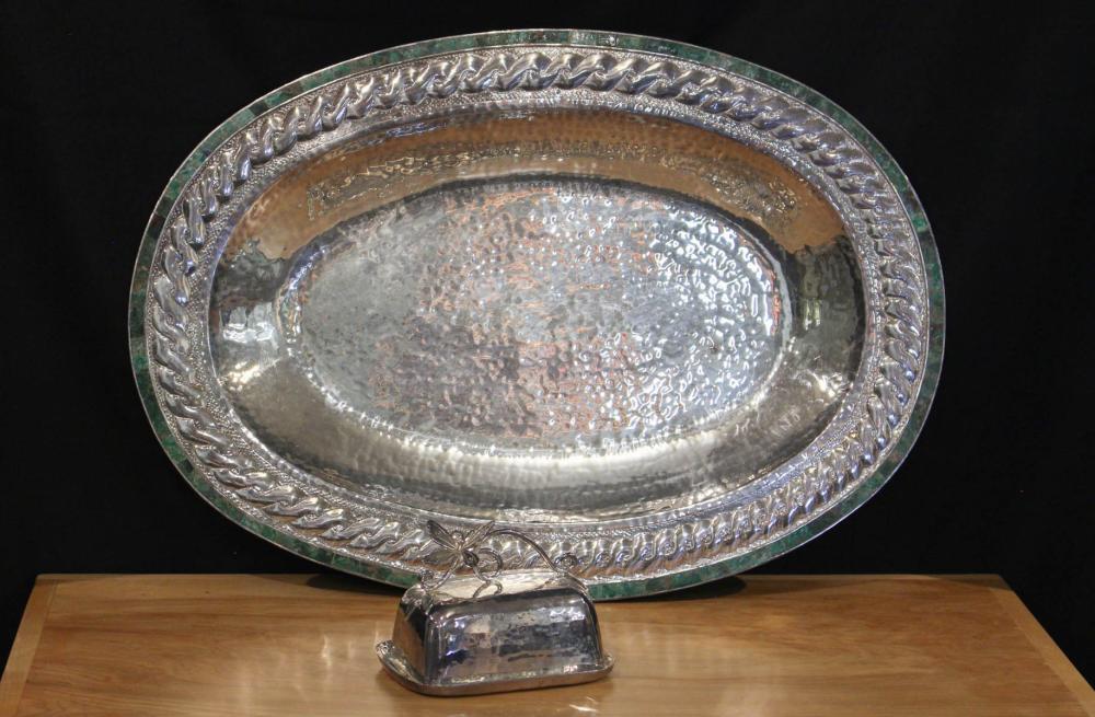 Appraisal: TWO EMILIA CASTILLO SILVER PLATED SERVING ITEMS each with hammered