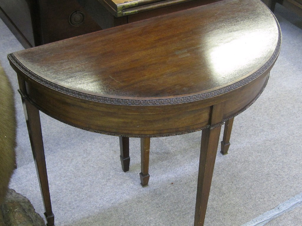 Appraisal: s mahogany demi-lune turnover card table