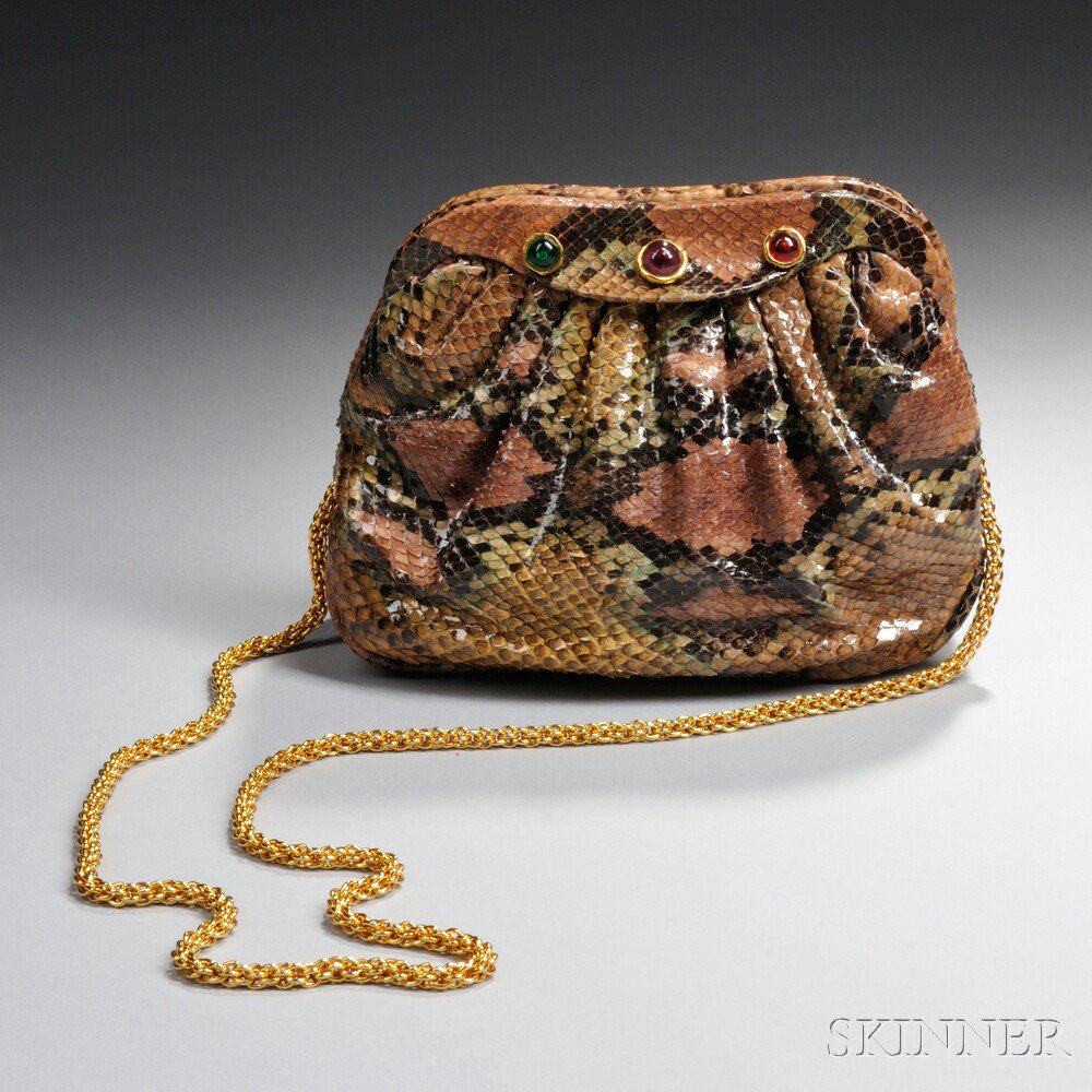 Appraisal: Chanel Purple and Green Leather Snakeskin-pattern Shoulder Bag with stitched