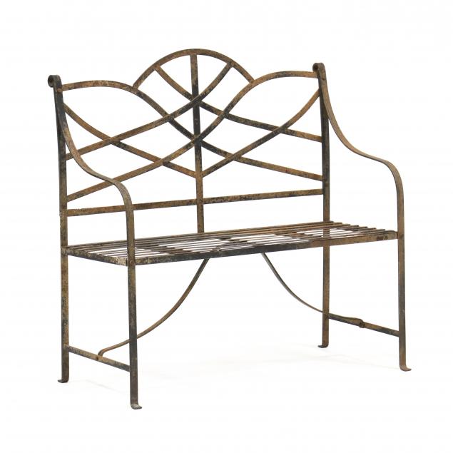 Appraisal: REGENCY STYLE DIMINUTIVE IRON GARDEN BENCH th century black painted