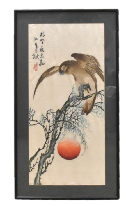 Appraisal: fine embroidery of a eagle standing on tree branch with