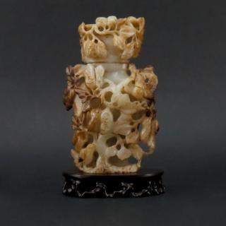 Appraisal: Large well carved Chinese White and Brown Jade Lidded Bottle