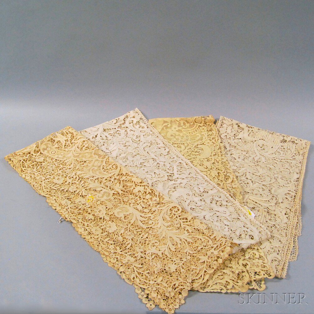 Appraisal: Four White and Ivory Italian and Belgian Lace Table Runners