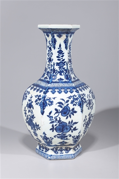 Appraisal: Chinese porcelain six-sided blue and white vase with floral designs