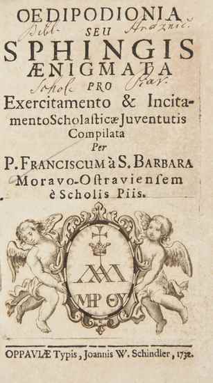 Appraisal: Franciscus S Barbara Oedipodionia seu sphingis aenigmata title with engraved