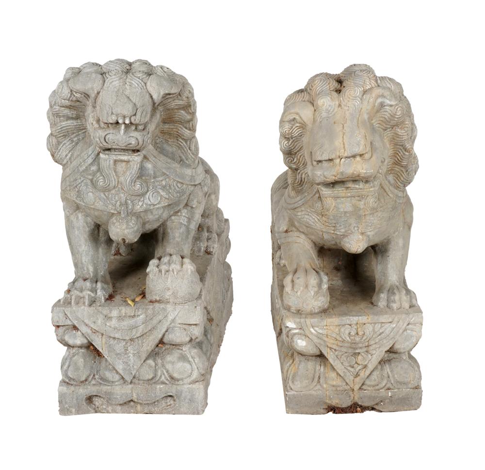 Appraisal: PAIR OF CAST CONCRETE CHINESE-STYLE FOO LIONSCondition weathering from exposure