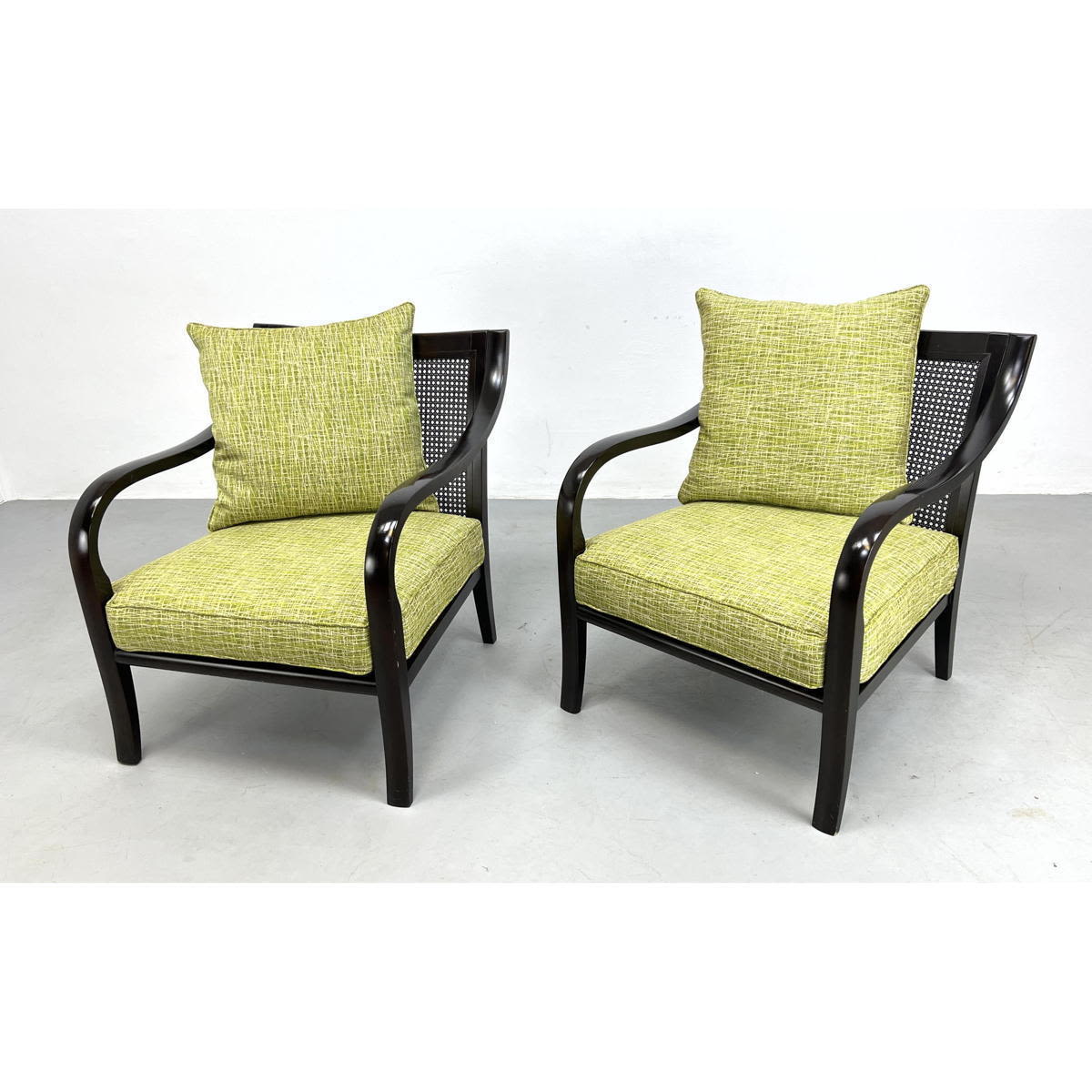 Appraisal: Pair Lounge Chairs with Cane Backs Curved frame Art Deco