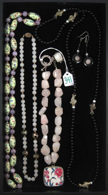 Appraisal: SIX PIECE JEWELRY COLLECTION including a rose quartz necklace with