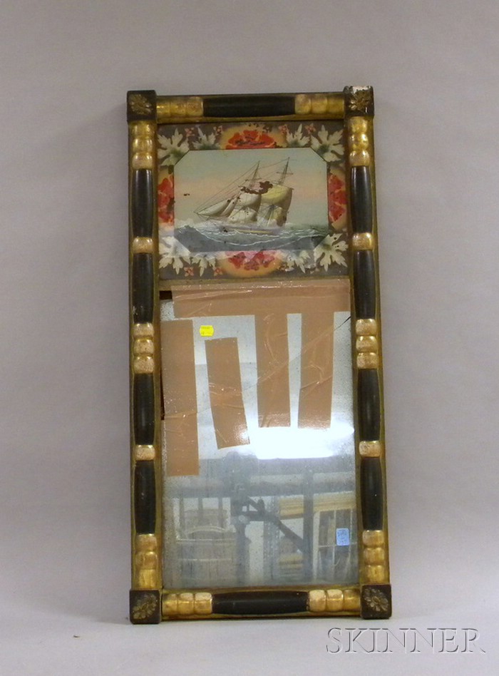 Appraisal: Federal Giltwood and Part-ebonized Split-baluster Mirror with Reverse-painted Glass Tablet