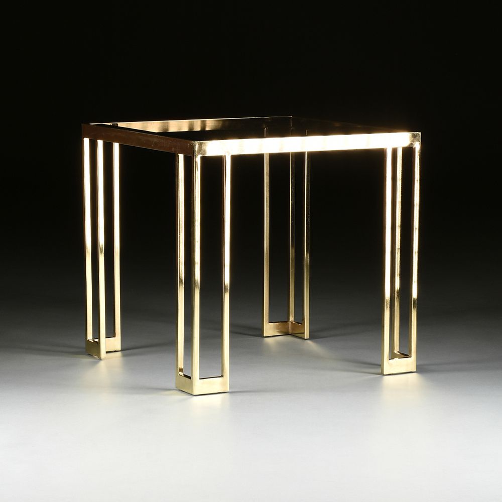 Appraisal: A VINTAGE MODERN GLASS TOPPED AND BRASSED METAL SIDE TABLE