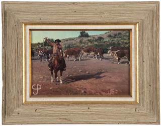 Appraisal: Wayne Justus Cowboy with rope on horseback with cattle herd