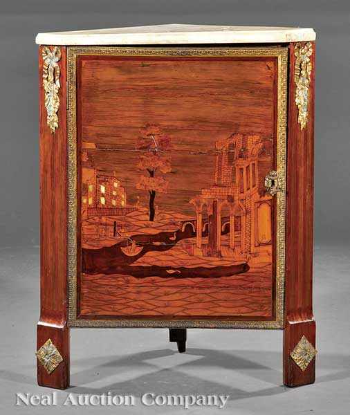 Appraisal: A Continental Marquetry and Gilt Bronze-Mounted Encoignure th c white