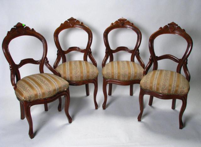 Appraisal: Set of Four Walnut Victorian Dining Chairs one chair has