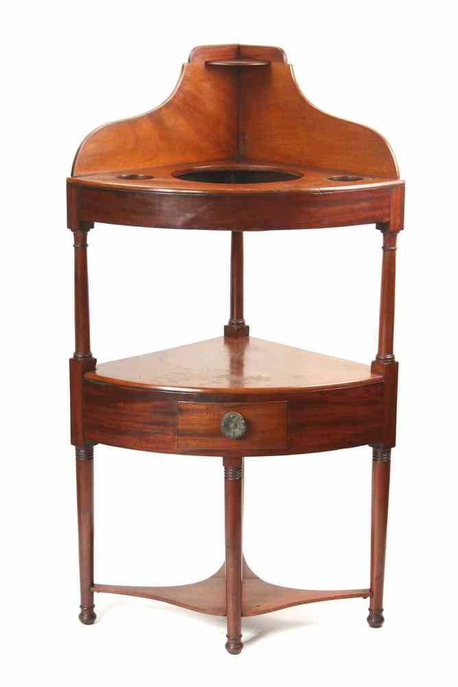 Appraisal: WASH STAND - American period Sheraton mahogany corner wash stand