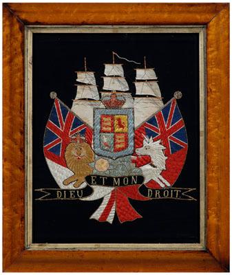 Appraisal: Silk nautical embroidery British theme central crowned crest flanked by