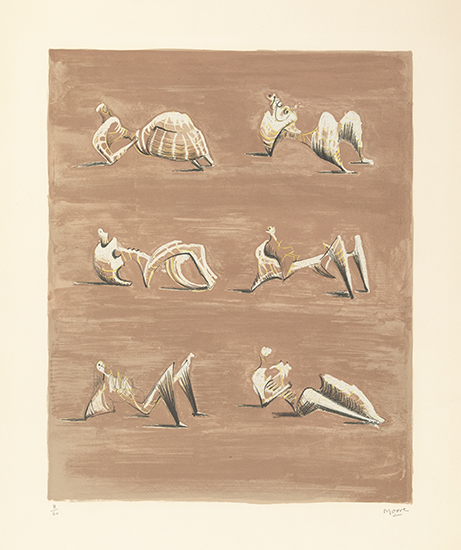 Appraisal: HENRY MOORE Six Reclining Figures Color lithograph x mm x