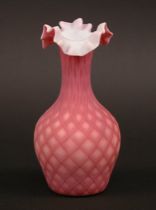 Appraisal: Victorian Cut Velvet Vase Mauve colored diamond quilting over white