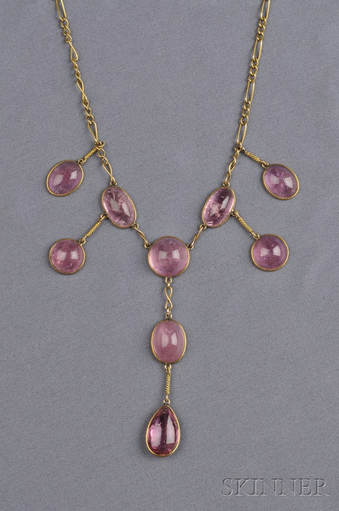 Appraisal: kt Gold and Pink Tourmaline Necklace bezel-set with various shaped