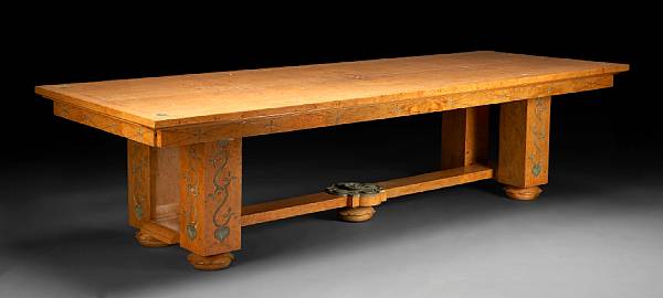 Appraisal: An Arts amp Crafts burlwood veneered library table early th