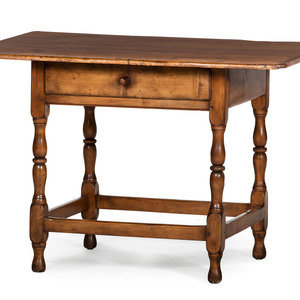 Appraisal: A William and Mary Pine and Maple One-Drawer Stretcher-Base Tavern