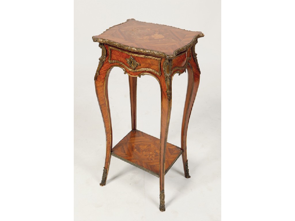 Appraisal: A LOUIS XV STYLE MARQUETRY AND KINGWOOD SIDE TABLE the