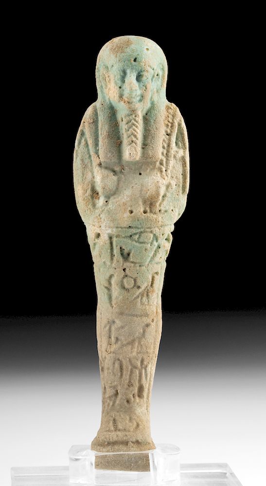 Appraisal: Egyptian Glazed Faience Ushabti w Inscription Egypt Late Dynastic Period