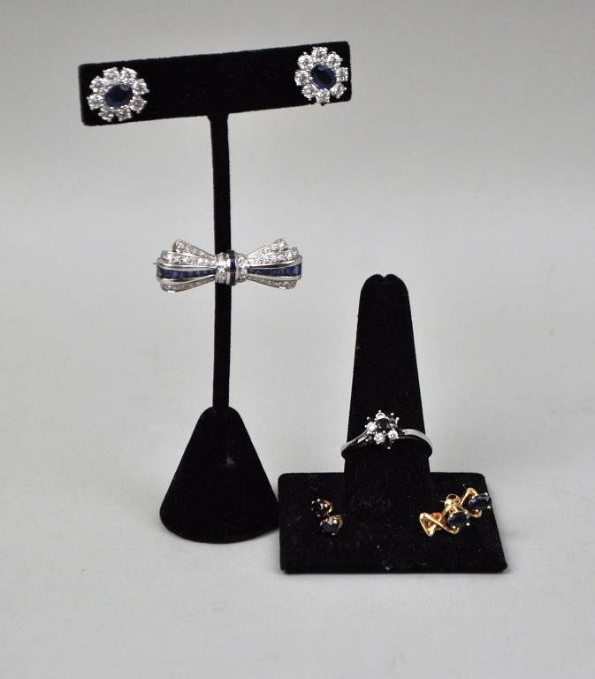 Appraisal: K Gold Diamond Blue Stone Bow Pin and ring together