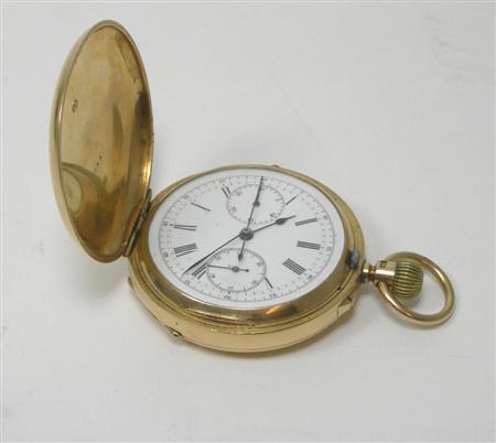 Appraisal: An ct gold hunter pocket watch and stopwatch Birmingham plain